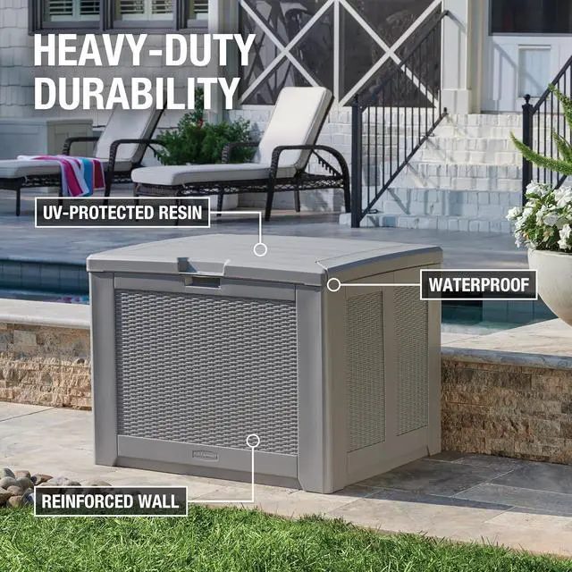 Alt view image 3 of 6 - Rubbermaid Medium Resin Outdoor Storage Deck Box (74 Gal) Weather Resistant Gray Deck Organization for Home/Backyard/Pool Chemicals/Toys/Garden Tools/Porch/Patio Cushions