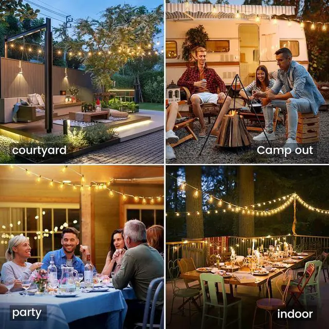 Alt view image 2 of 7 - OHLUX 120FT Solar String Lights Outdoor with Remote, 2200K Soft Warm Patio Lights with 52 Shatterproof Tear-Drop LED Filament ST38 Bulbs, Dimmable Outside Edison Hanging Light for Backyard Deck Roof