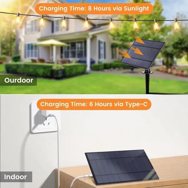 Alt view image 5 of 7 - OHLUX 120FT Solar String Lights Outdoor with Remote, 2200K Soft Warm Patio Lights with 52 Shatterproof Tear-Drop LED Filament ST38 Bulbs, Dimmable Outside Edison Hanging Light for Backyard Deck Roof