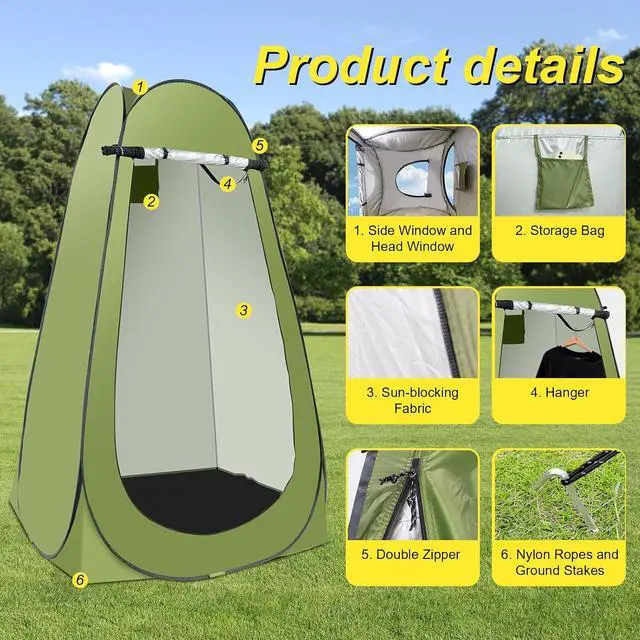 Alt view image 6 of 7 - Portable Camping Shower Tent,Shower Tent Kit, Outdoor Pop Up Privacy Tent,Changing Tent with 5 Gallon Shower Bag-(Nozzle Upgraded)