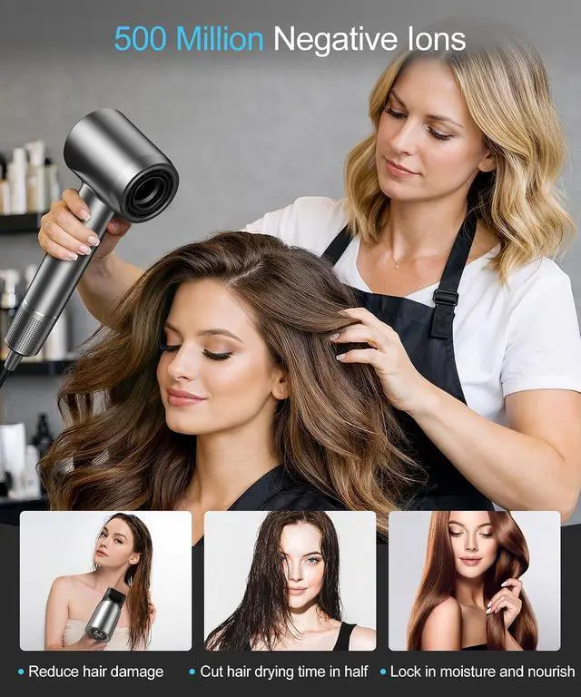 Alt view image 5 of 7 - Cosy Companions Hair Dryer - Negative Ionic Blow Dryer with 150000 RPM High Speed Brushless Motor for Fast Drying, Low Noise, HD Display Hair Dryer with Diffuser and Nozzle, 5 Temps & 2 Speeds