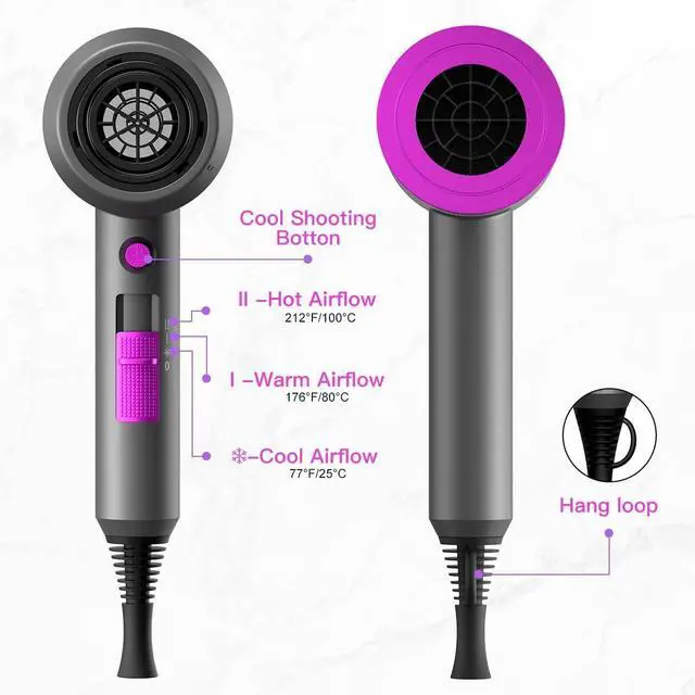 Alt view image 6 of 7 - slopehill Professional Ionic Hair Dryer, Powerful 1800W Fast Drying Low Noise Blow Dryer with 2 Concentrator Nozzle 1 Diffuser Attachments for Home Salon Travel