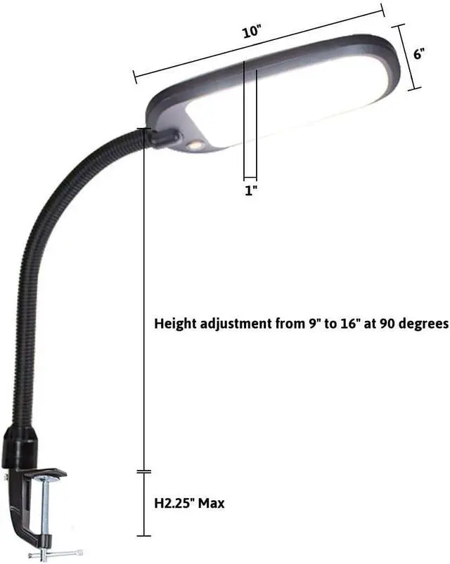 Alt view image 2 of 7 - HomeConcept LED Clamp Lamp Bright-Reader Full Spectrum Hi-Output 2,100 LUX, Dimmable, Energy Efficient 12w, 6,400k (for Paperwork,Reading, Knitting, Hobbies) Black Color with Adjustable Goose-Neck