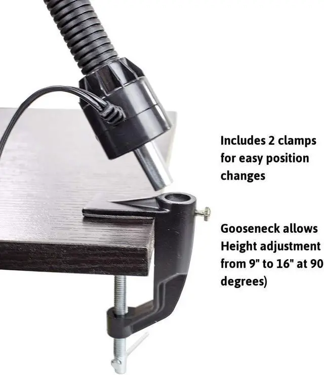 Alt view image 3 of 7 - HomeConcept LED Clamp Lamp Bright-Reader Full Spectrum Hi-Output 2,100 LUX, Dimmable, Energy Efficient 12w, 6,400k (for Paperwork,Reading, Knitting, Hobbies) Black Color with Adjustable Goose-Neck