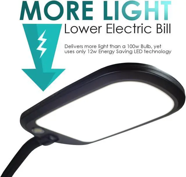 Alt view image 4 of 7 - HomeConcept LED Clamp Lamp Bright-Reader Full Spectrum Hi-Output 2,100 LUX, Dimmable, Energy Efficient 12w, 6,400k (for Paperwork,Reading, Knitting, Hobbies) Black Color with Adjustable Goose-Neck