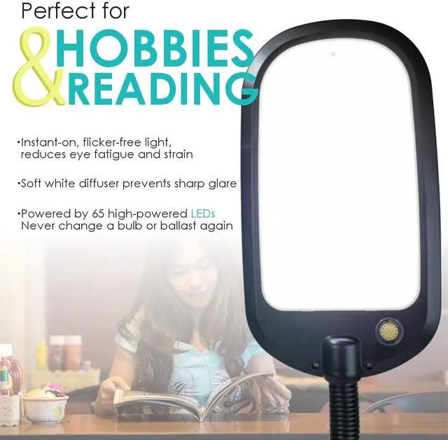 Alt view image 5 of 7 - HomeConcept LED Clamp Lamp Bright-Reader Full Spectrum Hi-Output 2,100 LUX, Dimmable, Energy Efficient 12w, 6,400k (for Paperwork,Reading, Knitting, Hobbies) Black Color with Adjustable Goose-Neck