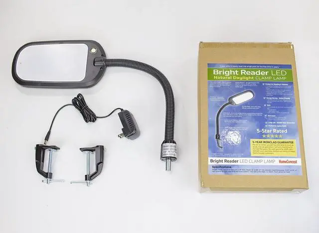 Alt view image 7 of 7 - HomeConcept LED Clamp Lamp Bright-Reader Full Spectrum Hi-Output 2,100 LUX, Dimmable, Energy Efficient 12w, 6,400k (for Paperwork,Reading, Knitting, Hobbies) Black Color with Adjustable Goose-Neck