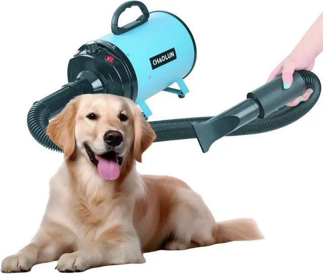 Alt view image 5 of 7 - Dog Dryer for Pet Grooming, High Velocity Pet Hair Dryer with Heater, Adjustable Speed, 3 Nozzles and a Comb, Blue