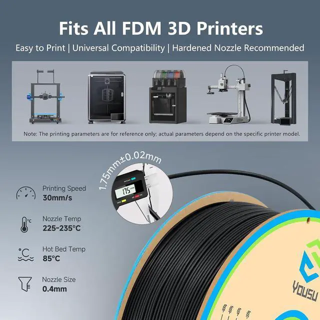 Alt view image 4 of 7 - YOUSU Polypropylene PP Filament, 1.75mm 3D Printer Filament for 3D Printing, 1kg(2.2lbs) 5pcs Build Sheet Included, Semi-Flexible Ultra Tough Filament, Black