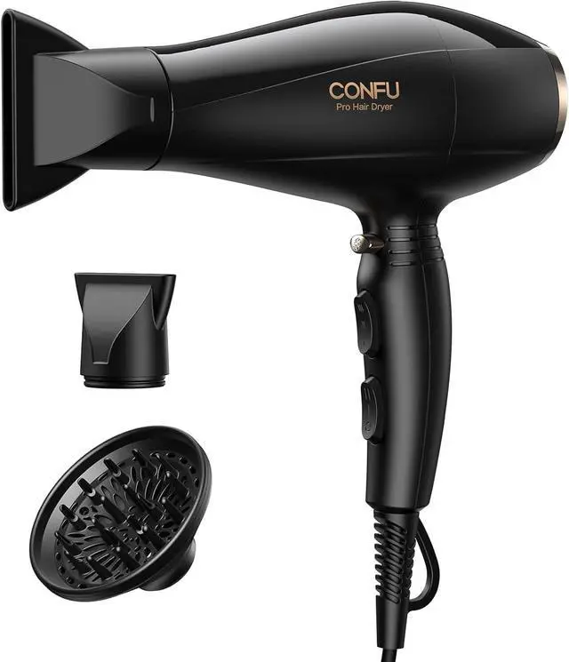 Main image of Professional Salon Hair Dryer, CONFU 1875 Watt Negative Ionic Fast Drying Blow Dryer, AC Motor Low Noise Hair Blow Dryer with Diffuser & 2 Concentrator Nozzles