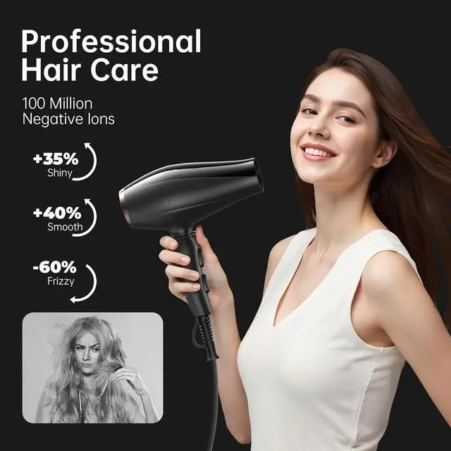 Alt view image 5 of 7 - Professional Salon Hair Dryer, CONFU 1875 Watt Negative Ionic Fast Drying Blow Dryer, AC Motor Low Noise Hair Blow Dryer with Diffuser & 2 Concentrator Nozzles