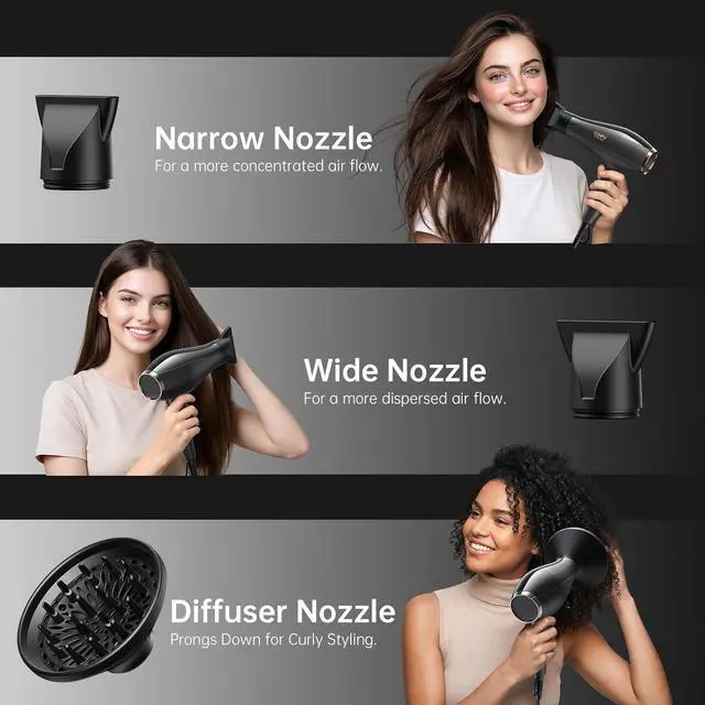 Alt view image 4 of 7 - Professional Salon Hair Dryer, CONFU 1875 Watt Negative Ionic Fast Drying Blow Dryer, AC Motor Low Noise Hair Blow Dryer with Diffuser & 2 Concentrator Nozzles