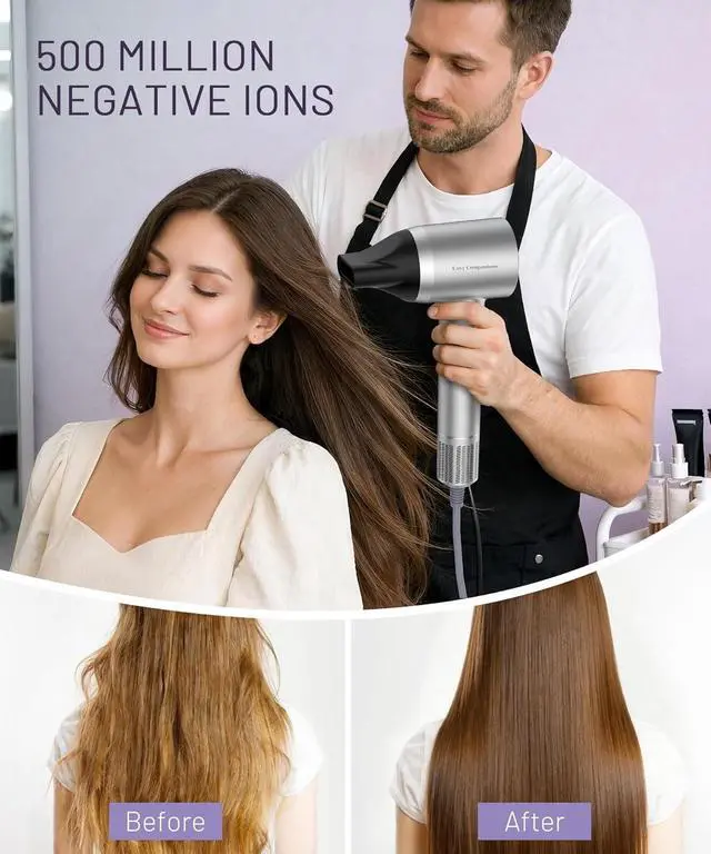 Alt view image 6 of 7 - Cosy Companions High-Speed Ionic Hair Dryer, 150000 RPM Brushless Motor for 2-5Min Fast Drying, Low Noise Blow Dryer Reduces Frizz & Heat Damage, Lightweight Hair Dryer with Diffuser & Nozzle, Silvery