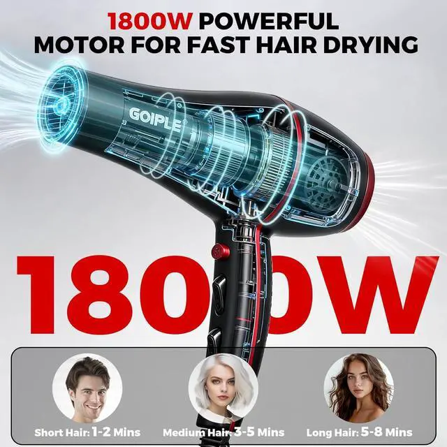 Alt view image 2 of 7 - 21Pcs Professional Hair Dryer Kit - Ionic, Lightweight, Low Noise, Constant Temperature, 1800W Blow Dryer for Women and Men - Includes Hair Dryer, Nozzles, and Accessories Set
