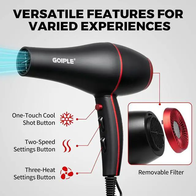 Alt view image 3 of 7 - 21Pcs Professional Hair Dryer Kit - Ionic, Lightweight, Low Noise, Constant Temperature, 1800W Blow Dryer for Women and Men - Includes Hair Dryer, Nozzles, and Accessories Set