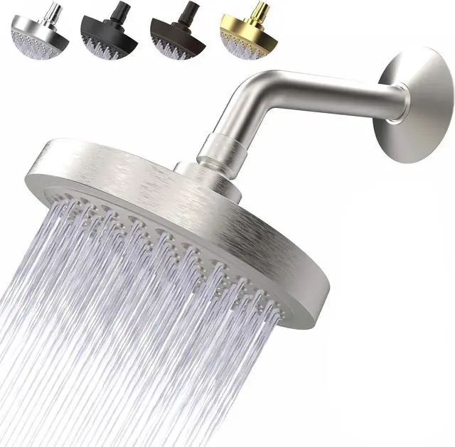 Main image of High Pressure Shower Head - Anti-Clogging Silicone Nozzles 2.5 GPM Removable Restrictor - Easy to Clean and Install - Includes Plumbers Tape - 6 inch - (Brushed Nickel 2.5GPM)
