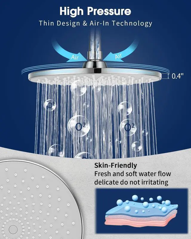 Alt view image 3 of 7 - Waterfall Showerhead VMASSTONE High Pressure Showerhead - Tool Free Installation- with Large Spray Surfaces and 200 Nozzles for Delicate and Unstimulate Shower Experience (EM-001 Chrome/Light Grey)