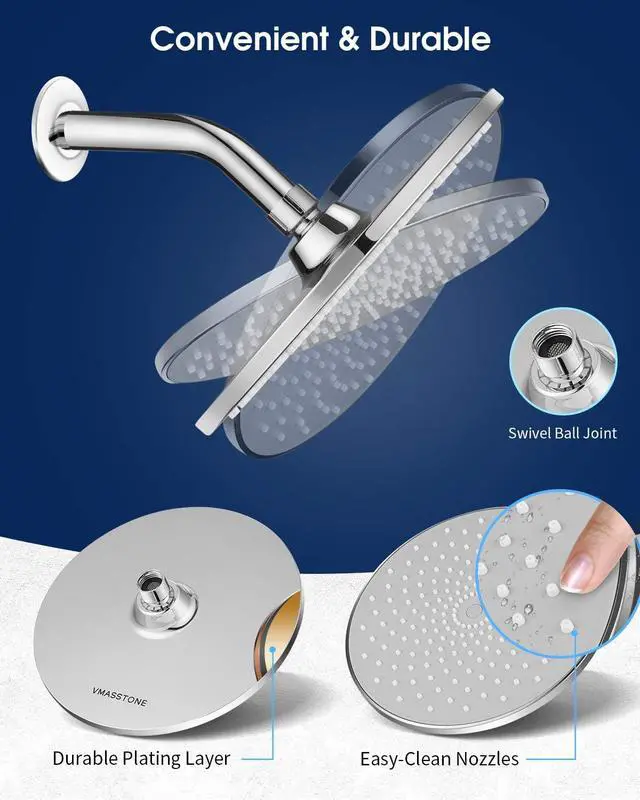 Alt view image 5 of 7 - Waterfall Showerhead VMASSTONE High Pressure Showerhead - Tool Free Installation- with Large Spray Surfaces and 200 Nozzles for Delicate and Unstimulate Shower Experience (EM-001 Chrome/Light Grey)