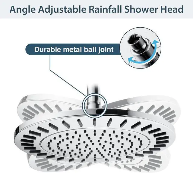 Alt view image 3 of 7 - BRIGHT SHOWERS Rain Shower Head, 9 Inch High Pressure Waterfall Showerhead with Adjustable Angle and Anti-clogging Silicone Nozzles, Luxury Bathroom Overhead Shower, Chrome