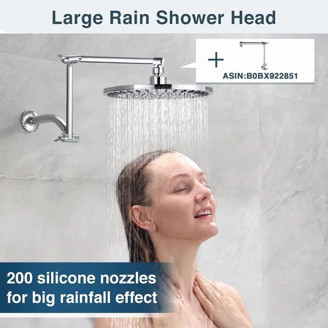 Alt view image 5 of 7 - BRIGHT SHOWERS Rain Shower Head, 9 Inch High Pressure Waterfall Showerhead with Adjustable Angle and Anti-clogging Silicone Nozzles, Luxury Bathroom Overhead Shower, Chrome