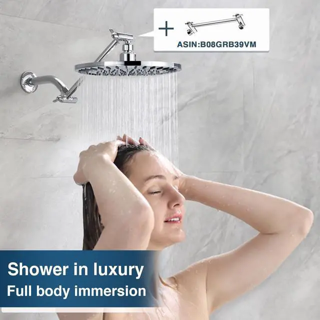 Alt view image 6 of 7 - BRIGHT SHOWERS Rain Shower Head, 9 Inch High Pressure Waterfall Showerhead with Adjustable Angle and Anti-clogging Silicone Nozzles, Luxury Bathroom Overhead Shower, Chrome