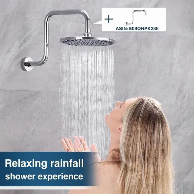 Alt view image 7 of 7 - BRIGHT SHOWERS Rain Shower Head, 9 Inch High Pressure Waterfall Showerhead with Adjustable Angle and Anti-clogging Silicone Nozzles, Luxury Bathroom Overhead Shower, Chrome