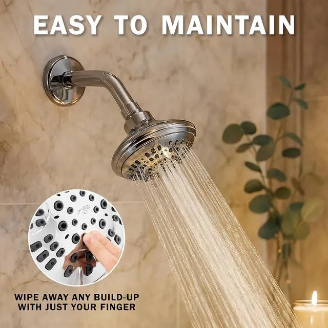 Alt view image 6 of 7 - Aqua Elegante 6 Function Luxury Shower Head - High Pressure Boosting, Adjustable Wall Mount, Bathroom Showerhead With Anti-Clog Nozzles For Low Flow Showers - 2.5 GPM - Polished Chrome