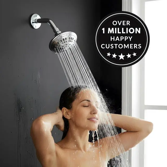 Alt view image 7 of 7 - Aqua Elegante 6 Function Luxury Shower Head - High Pressure Boosting, Adjustable Wall Mount, Bathroom Showerhead With Anti-Clog Nozzles For Low Flow Showers - 2.5 GPM - Polished Chrome