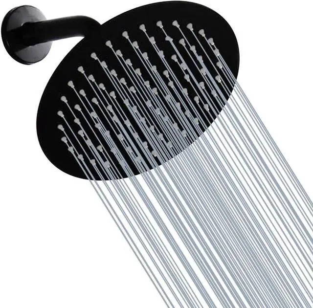 Main image of 8 inch Round Matte Black Rain Shower head Stainless Steel High Pressure Shower Head Ultra Thin Rainfall Bath Shower Self-cleaning Silicon Nozzle Black Shower Head
