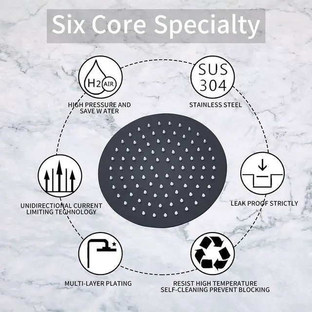 Alt view image 2 of 6 - 8 inch Round Matte Black Rain Shower head Stainless Steel High Pressure Shower Head Ultra Thin Rainfall Bath Shower Self-cleaning Silicon Nozzle Black Shower Head