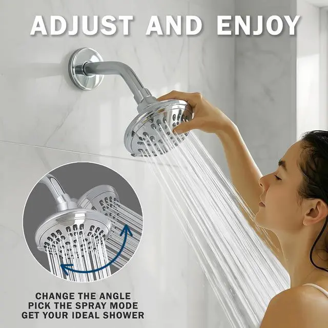 Alt view image 3 of 7 - Aqua Elegante 6 Function Luxury Shower Head - High Pressure Boosting, Adjustable Wall Mount, Bathroom Showerhead With Anti-Clog Nozzles For Low Flow Showers - 2.5 GPM - Polished Chrome