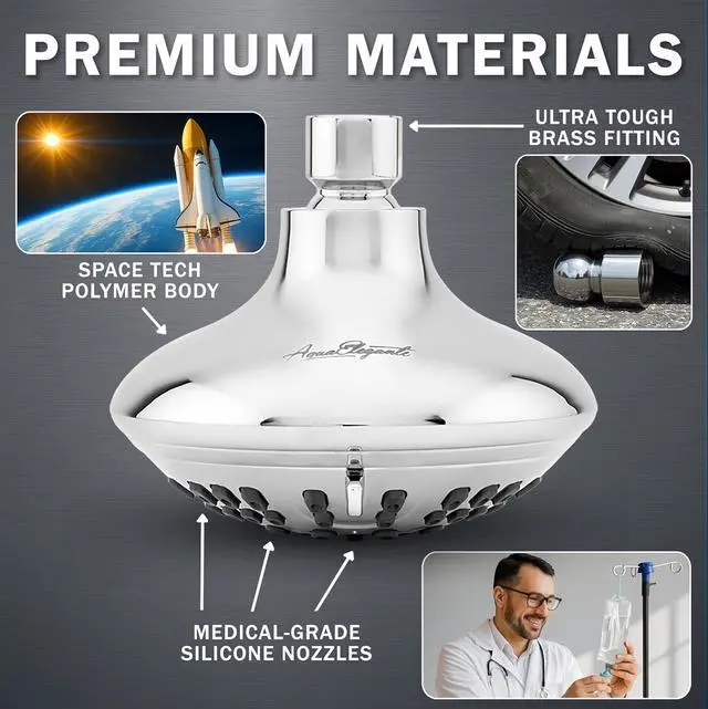 Alt view image 4 of 7 - Aqua Elegante 6 Function Luxury Shower Head - High Pressure Boosting, Adjustable Wall Mount, Bathroom Showerhead With Anti-Clog Nozzles For Low Flow Showers - 2.5 GPM - Polished Chrome