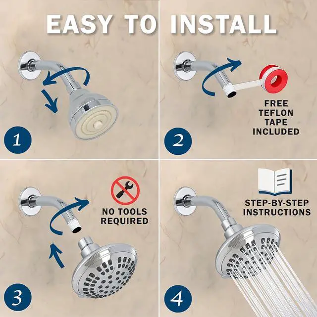 Alt view image 5 of 7 - Aqua Elegante 6 Function Luxury Shower Head - High Pressure Boosting, Adjustable Wall Mount, Bathroom Showerhead With Anti-Clog Nozzles For Low Flow Showers - 2.5 GPM - Polished Chrome