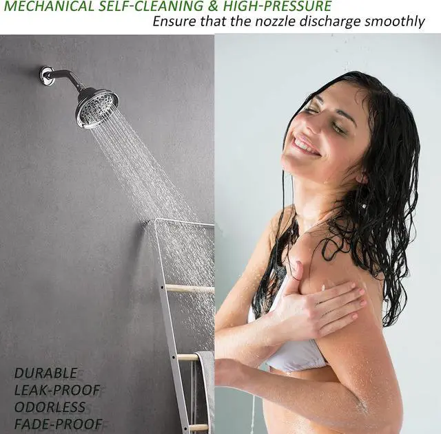 Alt view image 4 of 7 - Rainovo 6 Spray Settings High Pressure Shower Head 5" Rain Fixed Showerhead - Chrome Adjustable Shower Head with Anti-Clogging Nozzles, Low Flow Easily Installation (RN-AU055003CP)