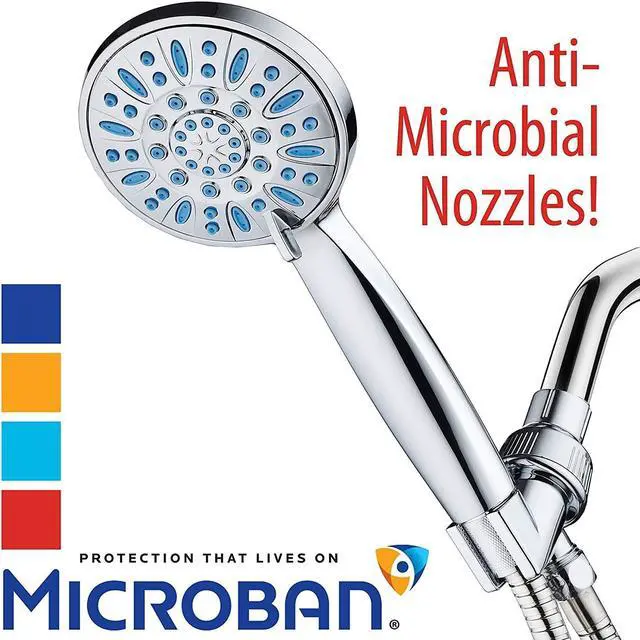 Alt view image 2 of 7 - AquaDance Anti-Clog High-Pressure 6-setting Hand Shower with Nozzle Protection from Growth of Grime for Stronger Shower! Aqua Blue