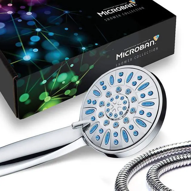 Alt view image 3 of 7 - AquaDance Anti-Clog High-Pressure 6-setting Hand Shower with Nozzle Protection from Growth of Grime for Stronger Shower! Aqua Blue