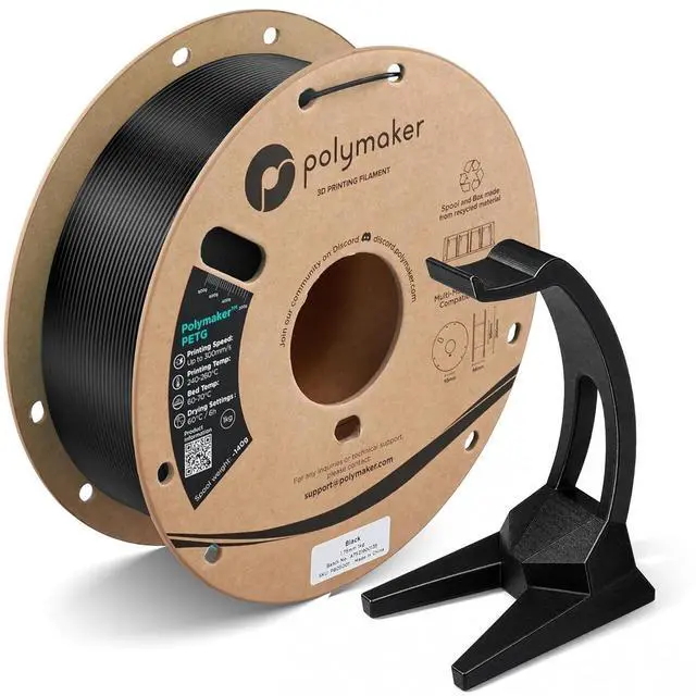 Main image of Polymaker PETG Black 3D Printer Filament 1.75mm 1kg, High Speed PETG up to 300mm/s, High Strength New Formula, Excellent Layer Adhesion, Warp Free, Compatible with Most 3D Printers