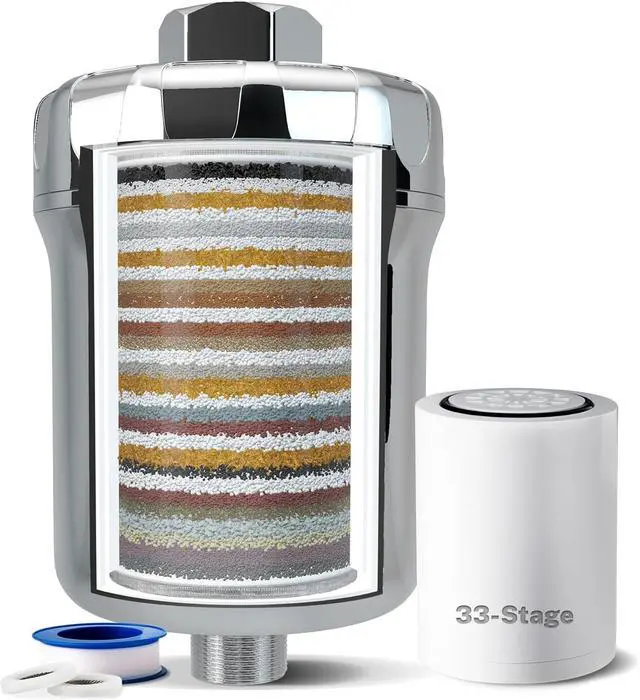 Main image of iSpring 33-Stage High Output Shower Filter, Universal Shower Head Filter for Hard Water, 99% Removal of Heavy Metals, Chlorine & Sediment - Chrome (SF1S)