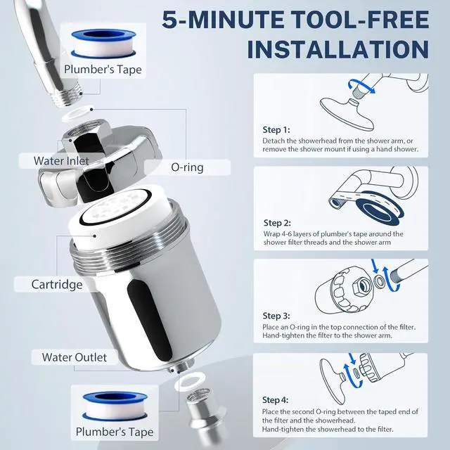 Alt view image 5 of 7 - iSpring 33-Stage High Output Shower Filter, Universal Shower Head Filter for Hard Water, 99% Removal of Heavy Metals, Chlorine & Sediment - Chrome (SF1S)