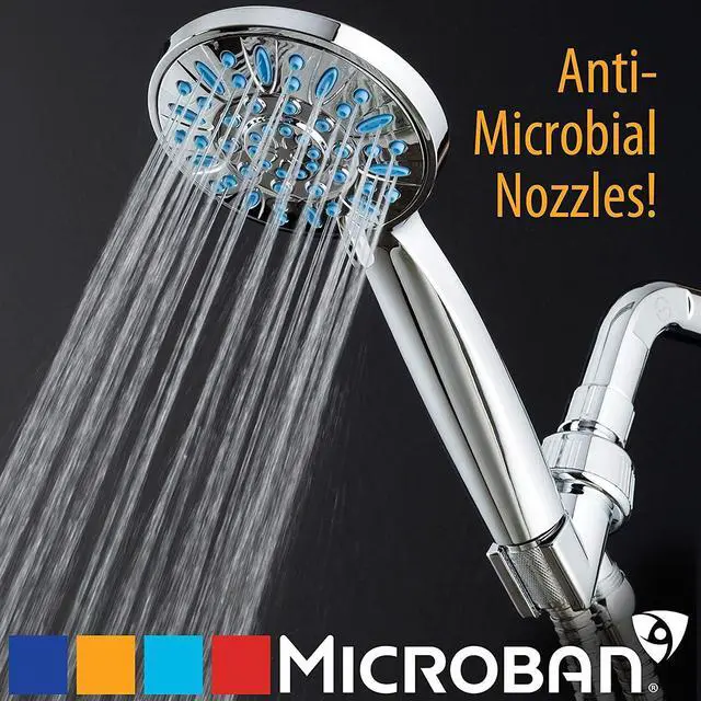 Alt view image 5 of 7 - AquaDance Anti-Clog High-Pressure 6-setting Hand Shower with Nozzle Protection from Growth of Grime for Stronger Shower! Aqua Blue