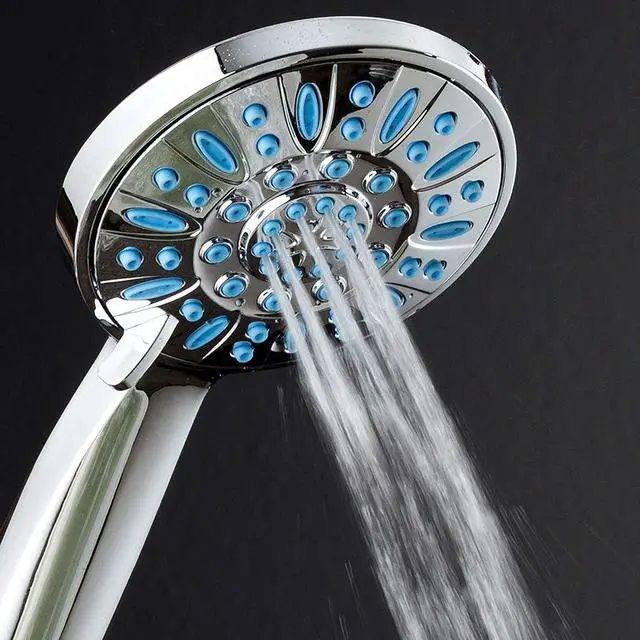 Alt view image 6 of 7 - AquaDance Anti-Clog High-Pressure 6-setting Hand Shower with Nozzle Protection from Growth of Grime for Stronger Shower! Aqua Blue