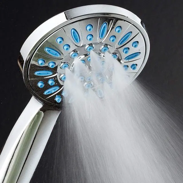Alt view image 7 of 7 - AquaDance Anti-Clog High-Pressure 6-setting Hand Shower with Nozzle Protection from Growth of Grime for Stronger Shower! Aqua Blue
