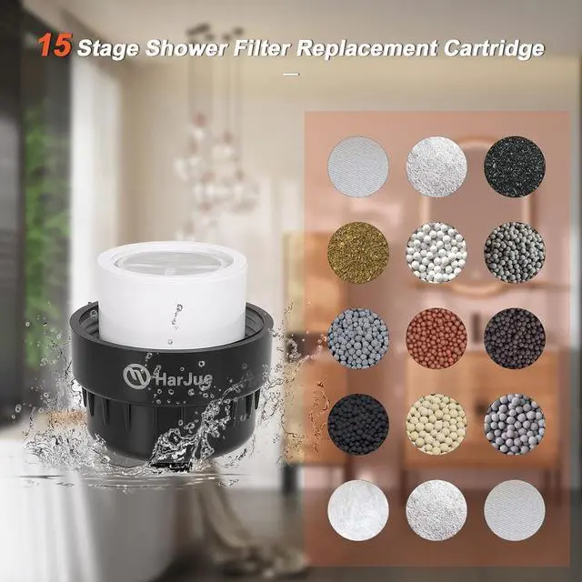 Alt view image 3 of 6 - 15 Stage Shower Filter Replacement Cartridge, Universal High Output Shower Filter for Hard Water Remove Chlorine and Harmful Substances, Body Caring, 4 Pack
