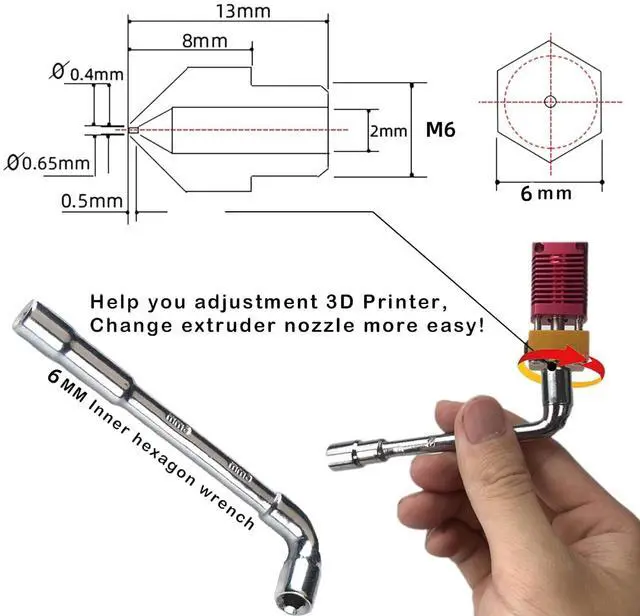 Alt view image 3 of 7 - MK8 Nozzles Hardened Steel 3D Printer Extruders Nozzles 0.4mm/ 1.75 mm High Temperature Wear Resistant Compatible with DIY Tools and A Ten-Grid Parts Box for CR-8/ CR-10/ Ender 3/ Ender 3S /5/6