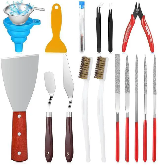 Main image of 25 Pcs 3D Printer Tools Kit Nozzle Cleaning Kit Include Remove Putty Knife 2 Scrapers, 2 Brushes, Shovel, 5 Diamond Files, 2 Tweezers, 10 Needles, Pliers, Funnel for 3D Printing Model Building