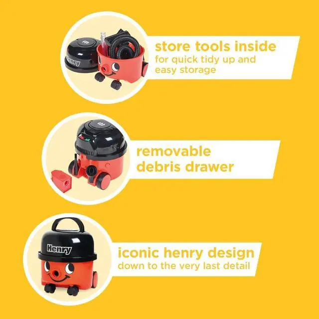 Alt view image 5 of 7 - Casdon Henry & Hetty Toys - Henry Vacuum Cleaner - Red Vacuum Cleaning Toy with Real Function & Nozzle Accessories - Kids Cleaning Set - For Children Aged 3+