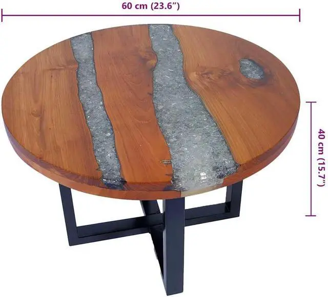Alt view image 3 of 7 - vidaXL Coffee Table, Round End Table with Wood Legs, Side Table for Living Room Bedroom, Home Furniture, Industrial Style, Teak Resin