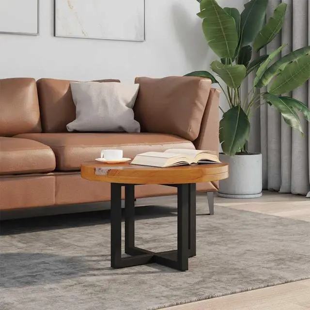 Alt view image 2 of 7 - vidaXL Coffee Table, Round End Table with Wood Legs, Side Table for Living Room Bedroom, Home Furniture, Industrial Style, Teak Resin