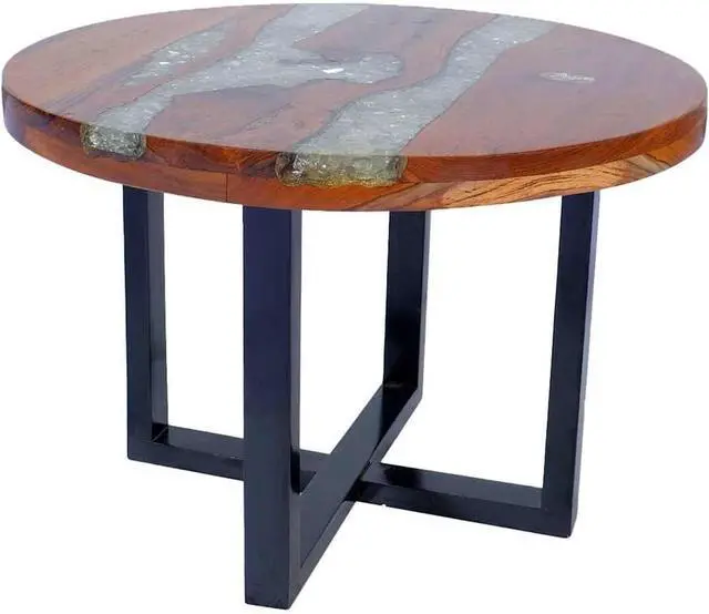 Main image of vidaXL Coffee Table, Round End Table with Wood Legs, Side Table for Living Room Bedroom, Home Furniture, Industrial Style, Teak Resin