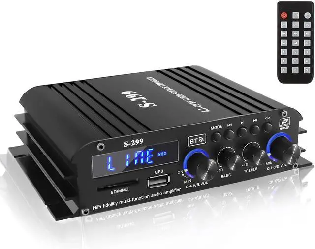 Main image of Romicta 4.1 Channel Home Audio Amplifier Receiver, Bluetooth 5.0 Mini Amp with Subwoofer Output, RMS 4x50W MAX 800W for Home Theater/Car- USB/SD/AUX Input, for Passive Speakers and Active subwoofer